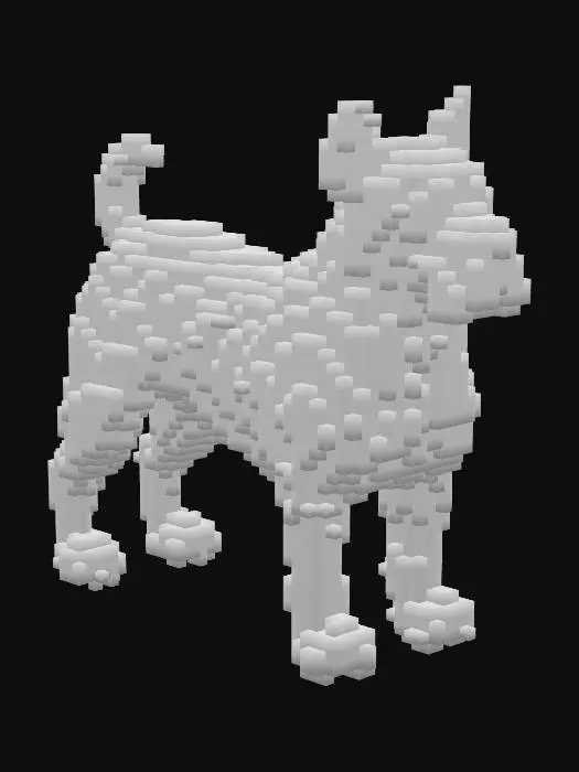 3D model for A muscular boxer dog with a square-shaped head, strong jaw, and short muzzle. The ears are semi-floppy or cropped and stand upright. The eyes are large and expressive, set wide apart. Its body is athletic and lean, with a broad chest and powerful stance. The coat is short and smooth, typically fawn or brindle with white markings on the chest, paws, or snout. Tail is short or docked. Poses confidently with a playful yet alert expression. Use realistic canine anatomy and medium-to-high detail textures for fur and facial features.