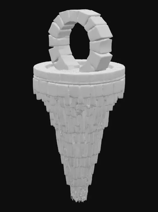 3D model for A colossal floating fortress made of interlocking stone rings, each one slowly rotating in opposite directions. Waterfalls spill endlessly from some rings into the void below, defying gravity mid-fall before vanishing into mist. Glowing blue runes line the inner edges, and massive chains stretch into the clouds as if anchoring it to something unseen. The whole structure hums with a deep, resonant energy, giving the sense it’s both ancient and impossibly advanced.
