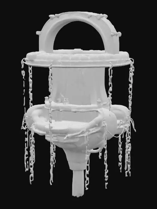 3D model for A colossal floating fortress made of interlocking stone rings, each one slowly rotating in opposite directions. Waterfalls spill endlessly from some rings into the void below, defying gravity mid-fall before vanishing into mist. Glowing blue runes line the inner edges, and massive chains stretch into the clouds as if anchoring it to something unseen. The whole structure hums with a deep, resonant energy, giving the sense it’s both ancient and impossibly advanced.
