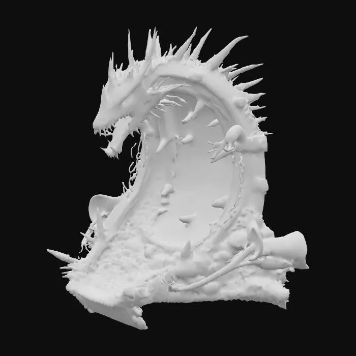 3D model for A chaotic wave of jagged scrap metal pieces, rusted and dented, twisting together in motion like a metallic tsunami. Sharp edges, gears, chains, pipes, and broken panels mix in mid-surge, with sparks and bits of smoke trailing off. The wave curves high, threatening to crash, reflecting dim light in a gritty, post-apocalyptic atmosphere