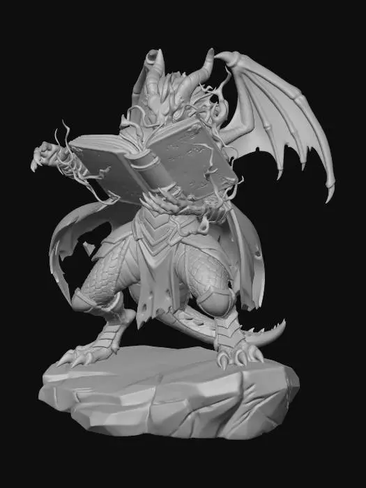 3D model for dragon woman cartoon like. powerfull and attacking with a book,  pink purple