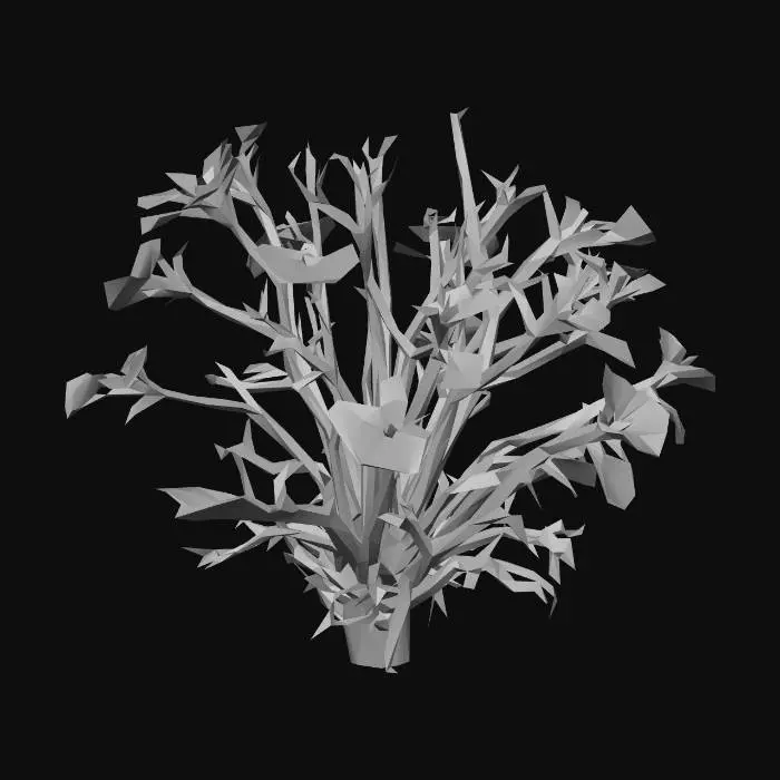 3D model for A alien-like underwater plant, featuring translucent, gelatinous leaves that softly undulate. Its vibrant, neon-blue glow emanates from intricate internal veins, contrasting with deep purple stalks. The texture appears smooth and slightly slimy, with delicate, almost fractal branching structures. It has an ethereal, otherworldly presence, rooted firmly to an unseen surface.