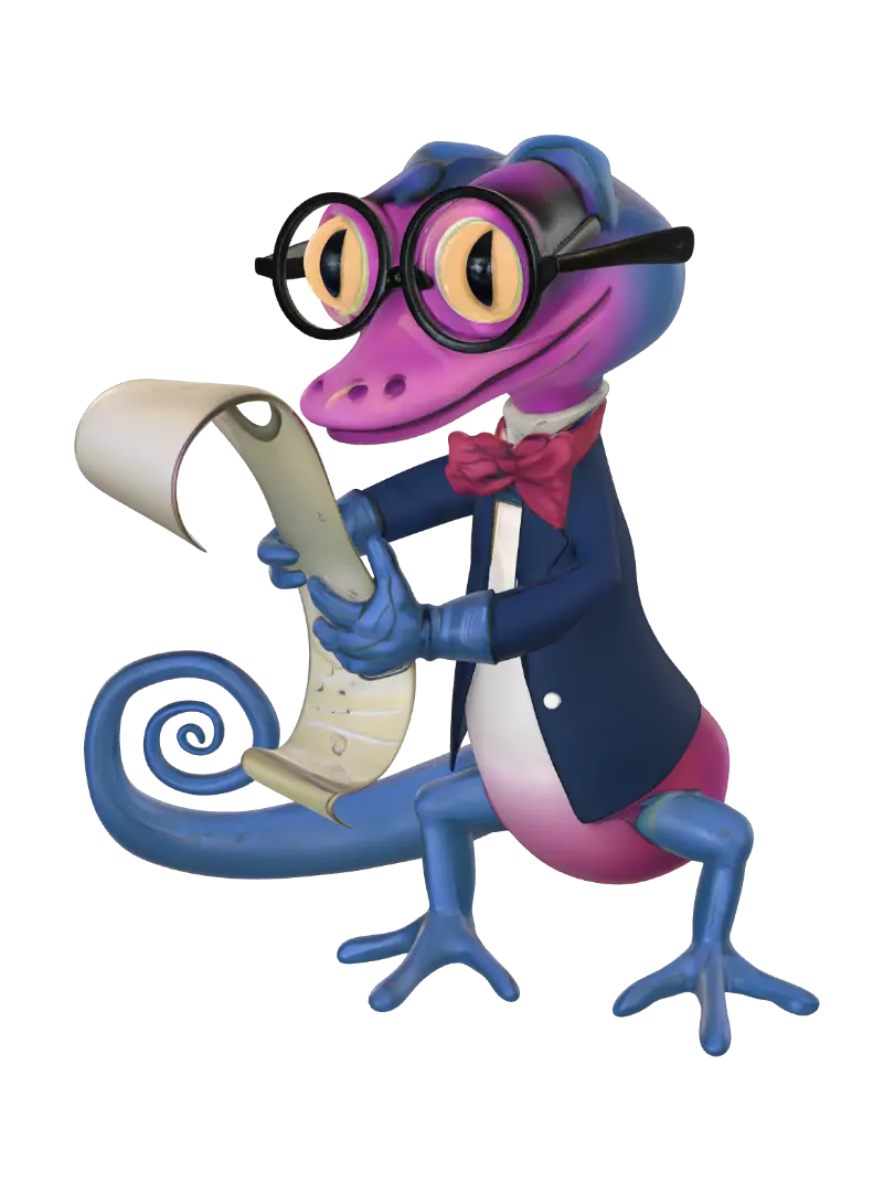 Professor Gecko and the Scroll 3D model, vytvořený pomocí AI