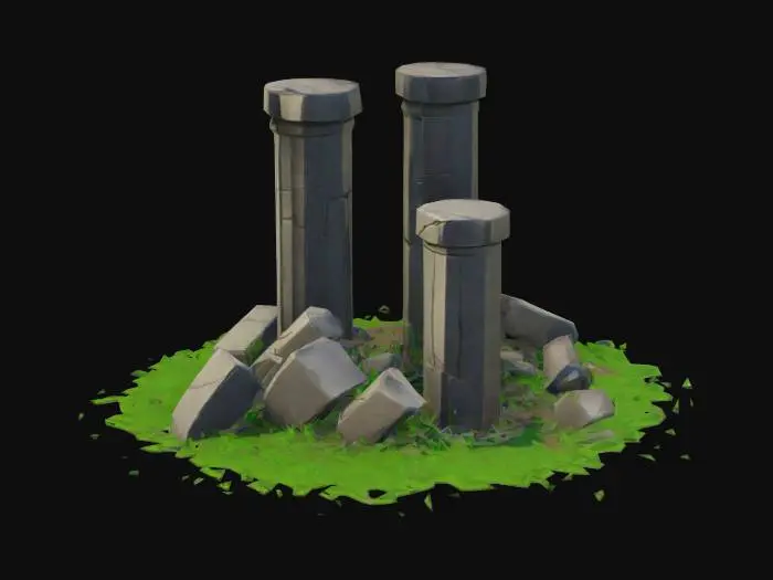 3D model for Erstelle zerbrochene Säulen, die schräg im Boden stecken und deutliche Gebrauchsspuren aufweisen im Roblox Stil
