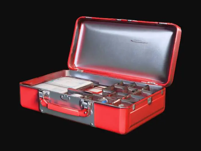 3D model for High detailed med kit, modern metal and red square box