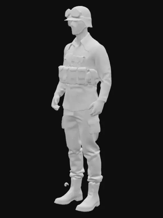 3D model for 一个穿着普通军服的特种兵，直立着。在模型中，四肢都可动
