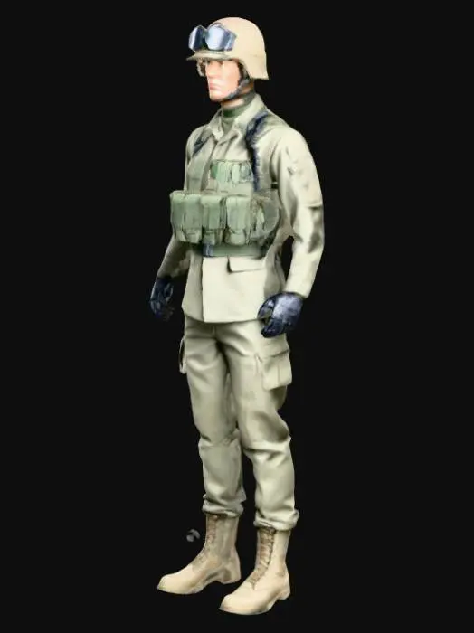3D model for 一个穿着普通军服的特种兵，直立着。在模型中，四肢都可动