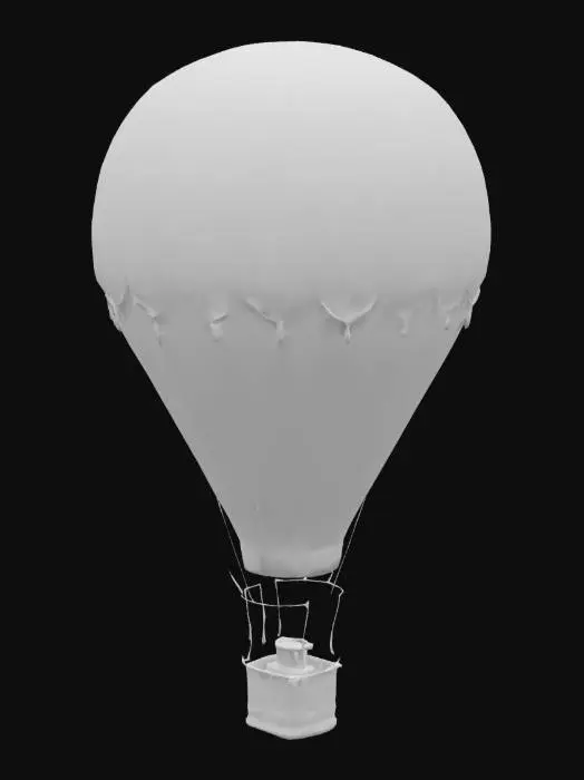 3D model for A 19th- to early 20th-century hot air balloon: a realistic PBR model featuring a vintage wicker basket with intricate wood bindings, brass valves, and sandbag ballast. The canvas envelope shows a period-accurate cream and burgundy striped pattern, with high-resolution textures emphasizing weathered metal and faded fabric. Render under soft, warm sunlight with subtle shadows, on a transparent background for compositing. clean AR-ready topology. Negative: no modern logos, no low-poly simplification, no cartoon proportions.