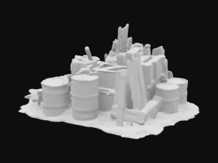 3D model for makeshift barricade of barrels and furniture 