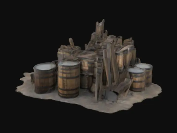 3D model for makeshift barricade of barrels and furniture 