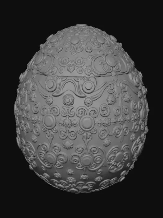 3D model for Let's have there be this giant elaborately designed golden eggs thats adorned with precious gems like diamonds, and rubies. There are lots of rabbits in this temple as they stare upon the Egg Deity in the shrine.