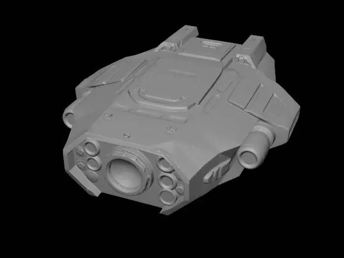 3D model for 매끄럽고 컴팩트한 SF 소형 우주선으로, 브러시드 처리된 어두운 금속 합금과 은은한 청록색 발광 에너지 도관으로 제작되었습니다. 각진 동시에 공기역학적인 형태는 정교하게 새겨진 패널 라인과 강력한 추진기 포트를 특징으로 합니다. 표면은 차갑고 매끄럽게 느껴지며, 미니멀하면서도 견고한 미래지향적 디자인을 반영하며, 뚜렷한 마모는 없습니다.