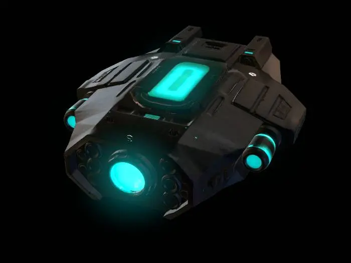 3D model for 매끄럽고 컴팩트한 SF 소형 우주선으로, 브러시드 처리된 어두운 금속 합금과 은은한 청록색 발광 에너지 도관으로 제작되었습니다. 각진 동시에 공기역학적인 형태는 정교하게 새겨진 패널 라인과 강력한 추진기 포트를 특징으로 합니다. 표면은 차갑고 매끄럽게 느껴지며, 미니멀하면서도 견고한 미래지향적 디자인을 반영하며, 뚜렷한 마모는 없습니다.