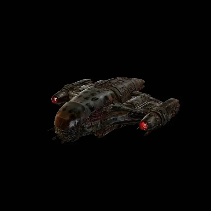 3D model for 실사 느낌의 소형 우주선, 프레데터·에일리언·스타워즈 분위기의 다크 SF 디자인
스크래치, 전투 흔적, 그을린 금속 재질, 낡은 디테일
붉거나 푸른 엔진 플라즈마 빛
패널, 볼트, 배관, 장갑 플레이트가 디테일하게 표현된 하드서피스 구조
,흰색 배경,
초고퀄리티 포토리얼, AAA 영화 소품 느낌, 언리얼엔진5 스타일, 레이트레이싱, 8K