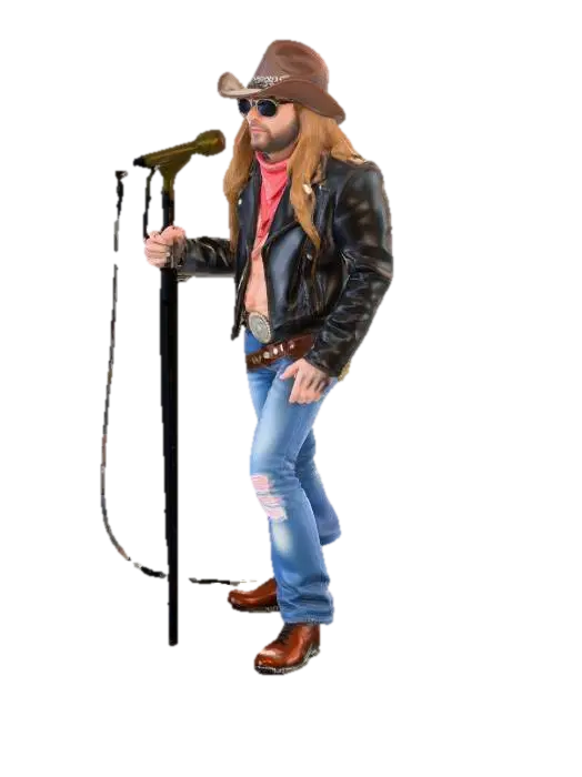 High-detail 3D digital sculpture of Axl Rose circa 1987, full body pose holding a… - Rockstar 3D model, vytvořený pomocí AI