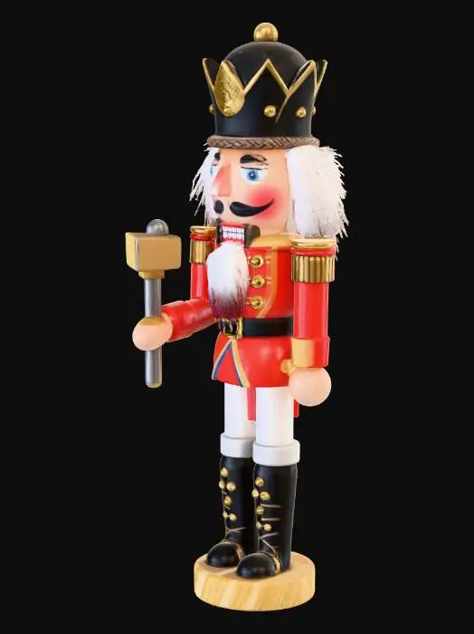 3D model for Animated nutcracker with a zombie face, holding a hammer. Very angry expression