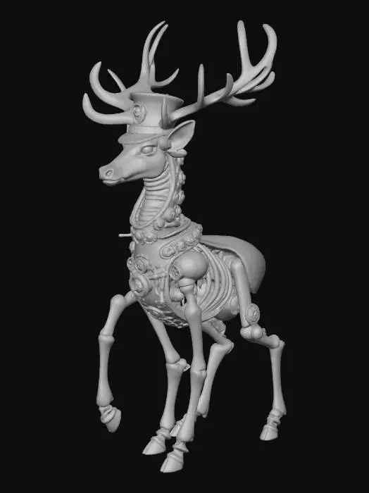 3D model for Reindeer standing on back legs in steam punk clothes