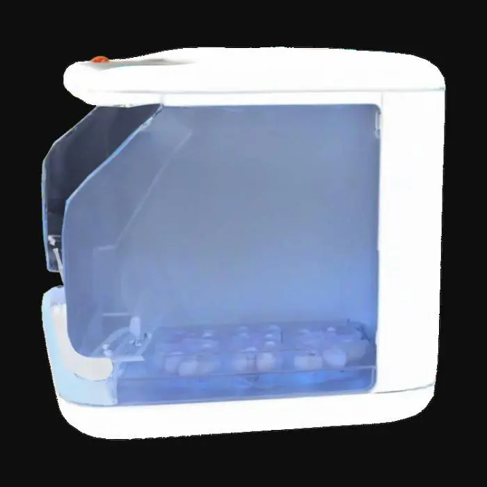 3D model for an egg incubator machine that stores 12 eggs, with transparent glass all four sides.