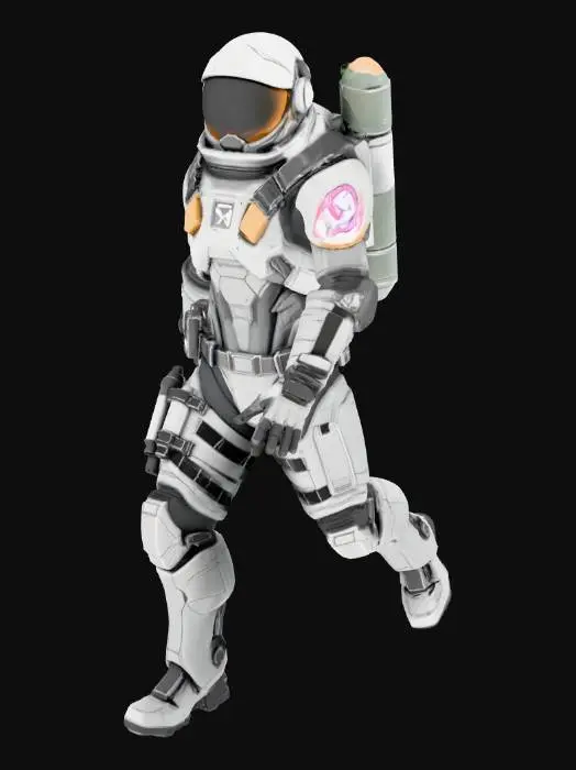 3D model for Realistic sci-fi engineer character in full-body space suit with helmet, gloves, and compact jetpack. Inspired by Space Engineers. Arms fully outstretched in T-pose for rigging. Modular armor, utility belt, reinforced boots. Clean mesh, Unity-ready, optimized for animation.
