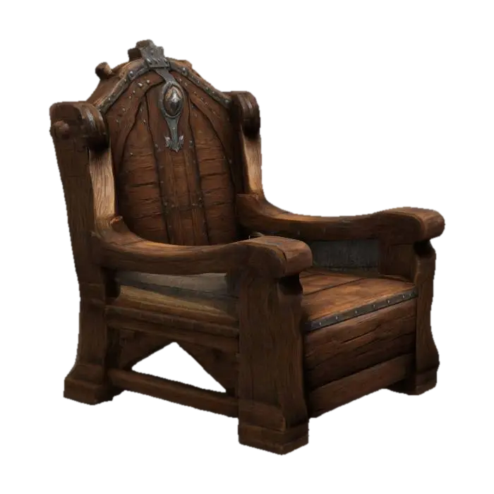 medieval wooden armchair, warcraft 3 style 3D model, vytvořený pomocí AI
