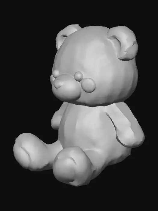 3D model for Cute bear plush doll, fluffy surface, cartoon style, pastel colors, low-poly, clean topology, desk decoration