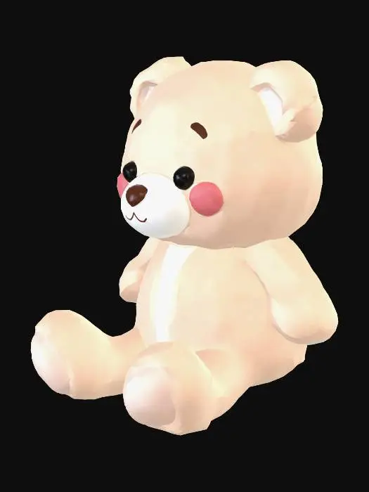 3D model for Cute bear plush doll, fluffy surface, cartoon style, pastel colors, low-poly, clean topology, desk decoration
