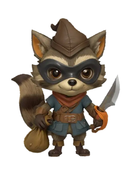 Raccoon Rogue , #AroundTheWorld# - Thief 3D model, vytvořený pomocí AI