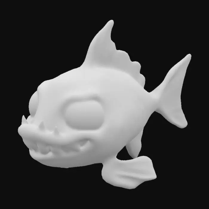 3D model for retarded goldfish cartoon character, big buck teeth and crazy eyes, high resolution detail