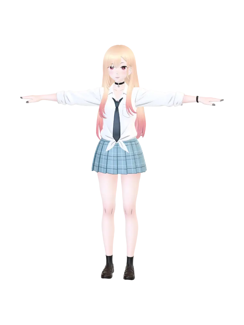School Uniform Girl (Marin Style) - Neutralpose 3D model, vytvořený pomocí AI