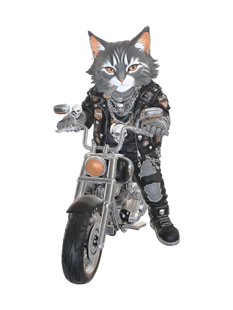 Biker Maine Coon - Mainecoon 3D model, vytvořený pomocí AI