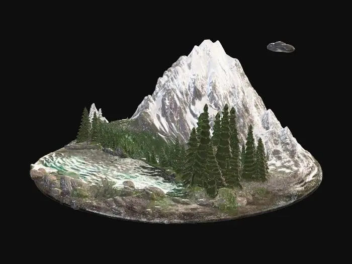 3D model for Emerald Lake Under Snowy Peaks