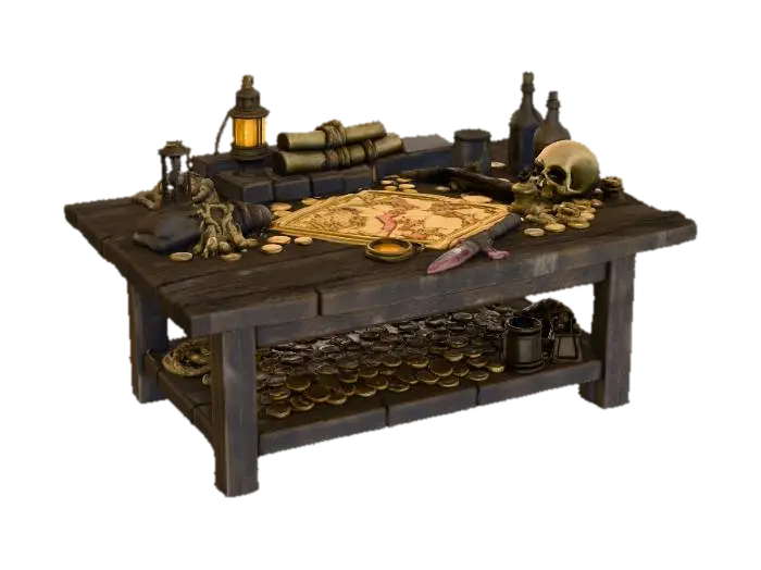 Pirate's Treasure Desk - Quest 3D model, vytvořený pomocí AI