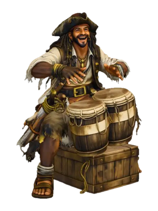 Pirate Drummer's Rhythm 3D model, vytvořený pomocí AI
