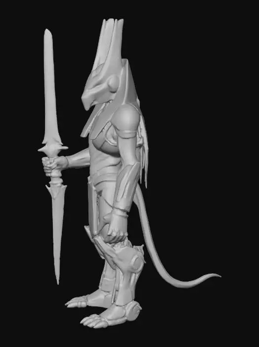 3D model for Egyptian sci-fi robot anubis bulky, with a blade in the hand