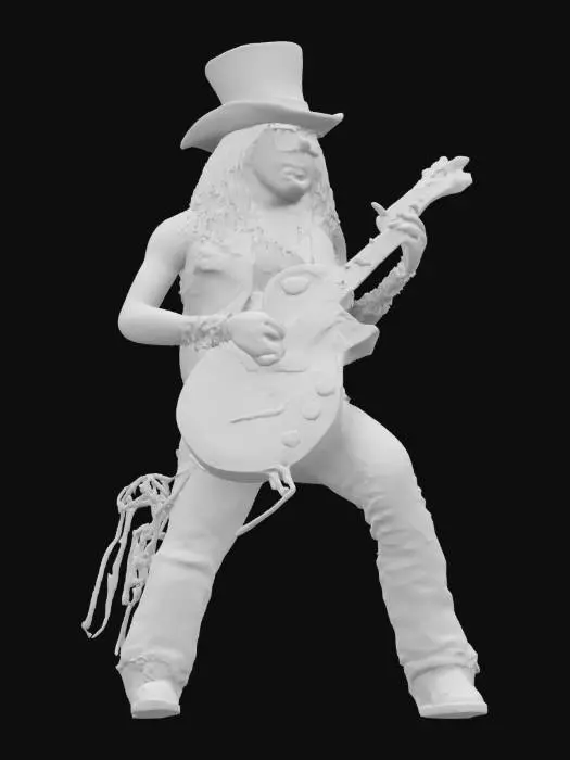 3D model for Guns N Roses legendary guitarist Slash plays her iconic guitar gibson lespaul in realistic style, complete with ultra detailed and realistic high quality textures