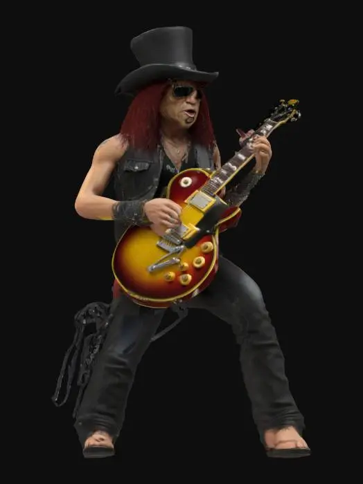 3D model for Guns N Roses legendary guitarist Slash plays her iconic guitar gibson lespaul in realistic style, complete with ultra detailed and realistic high quality textures