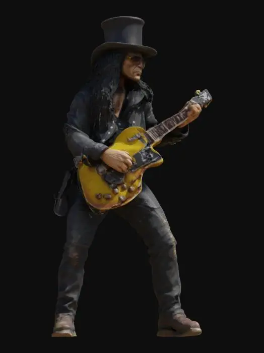 3D model for Guns N Roses legendary guitarist Slash high detail and texture, realistik figure