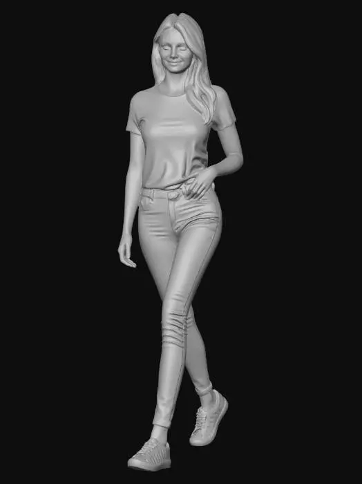 3D model for gündelik giyimli ultra kaliteli dokulara sahip 30 lu yaşlarda sarışın kadın figürü yürür pozda