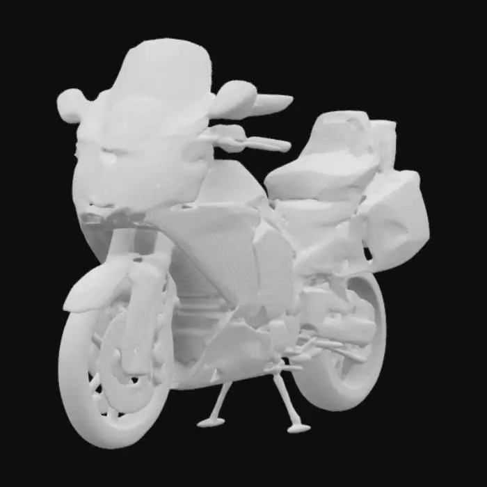 3D model for Create a detailed 3D model of the 2023 Honda Goldwing. Include large sleek LED headlights, dual side exhausts, ergonomic handlebars with integrated digital controls, a rounded aerodynamic fuel tank, and a high-comfort leather seat. Add a rear luggage system with built-in lights, modern alloy wheels with wide tires, and a strong rear suspension. Use metallic paint with scratch-resistant surfaces for a premium finish.