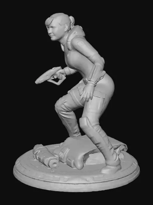 3D model for The captain of a starship lands on a planet looking for her crew. There is a chance there are hostle aliens on the surface. She has a phaser in her hand, ready to defend herself if needed.