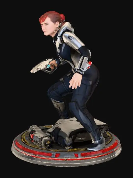 3D model for The captain of a starship lands on a planet looking for her crew. There is a chance there are hostle aliens on the surface. She has a phaser in her hand, ready to defend herself if needed.