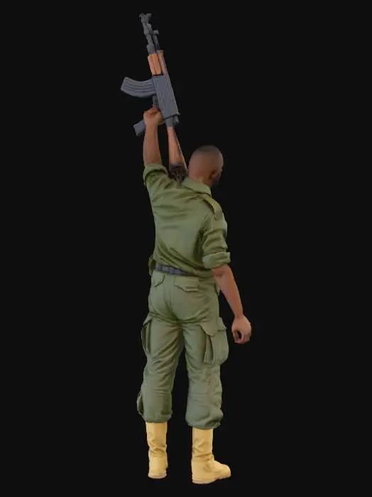 3D model for A Nigerian man seen from behind holding an AK-47 in the air