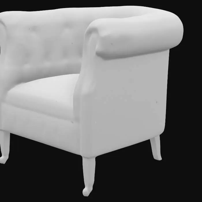 3D model for Comfort Corner Armchair, vintage, white armchair, wooden feet, white leather, highly detailed, small wheels