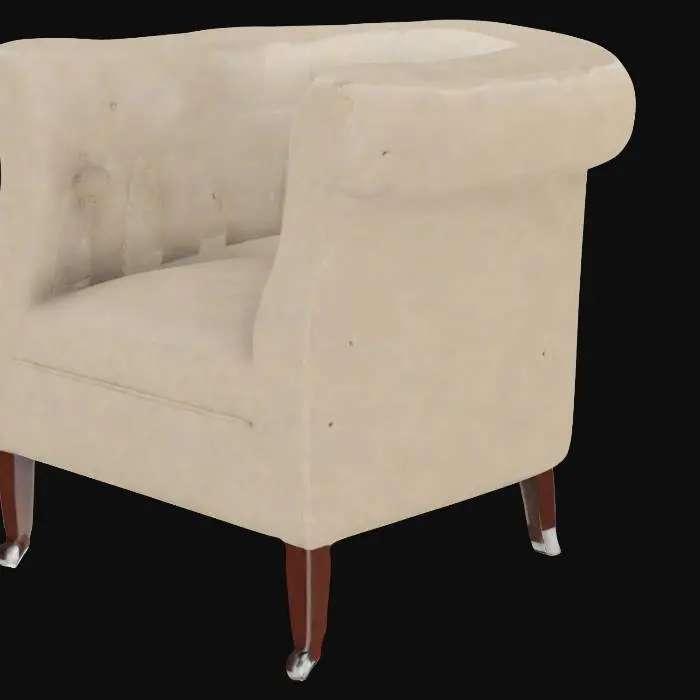 3D model for Comfort Corner Armchair, vintage, white armchair, wooden feet, white leather, highly detailed, small wheels