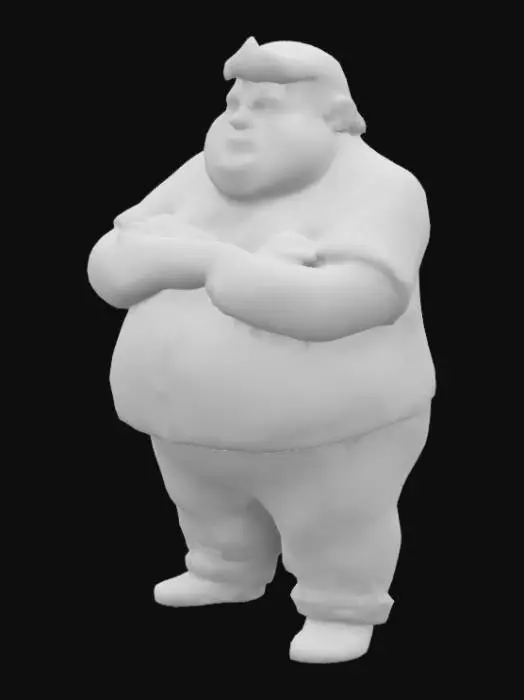 3D model for a realistic figure of an obese Donald Trump dressed in a orange prison jumpsuit