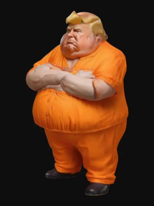 3D model for a realistic figure of an obese Donald Trump dressed in a orange prison jumpsuit