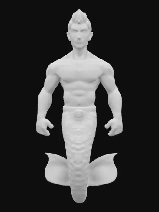 3D model for Be mine valentine merman male , human upper body , red and pink heart scales lower body, heart belt and heart tattoo on right bicep