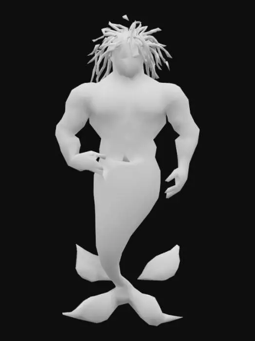 3D model for handsome fourth of july African merman featuring upper human body with fish tail the colors of red white and blue