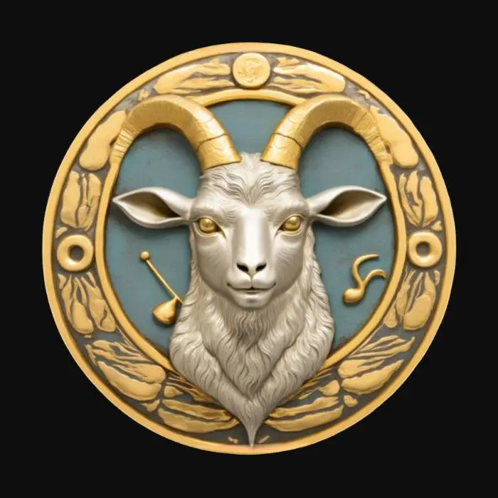 3D model for  create an round  gold and silver #emblem# of Pan, the  half goat, half human god of the wild, shepherds and flocks, rustic music and impromptus in pompeii #emblem#, #emblem#