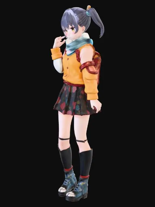 3D model for anime girl, 1girl, solo, full body, posing, big brown eyes, nihongami, cinematic lighting, looking at viewer